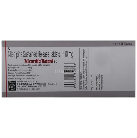 nicardia retard 10mg tablet 15's